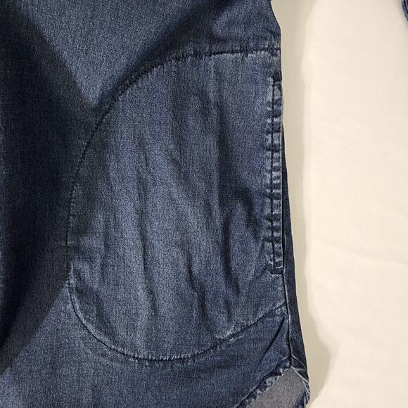 Denim & Co Women Stretch Chambray Tunic Side Pockets Dark Wash Size Small Button - Picture 9 of 12